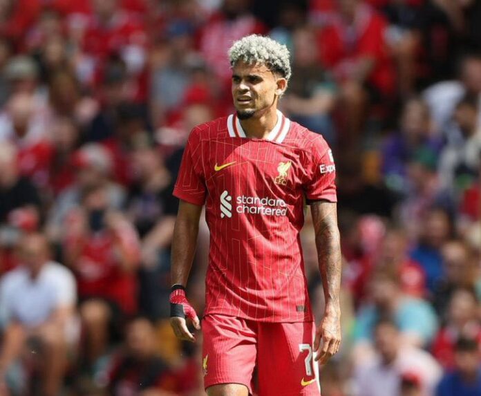 Luis Díaz celebra un gol con el Liverpool en la pretemporada 2024.